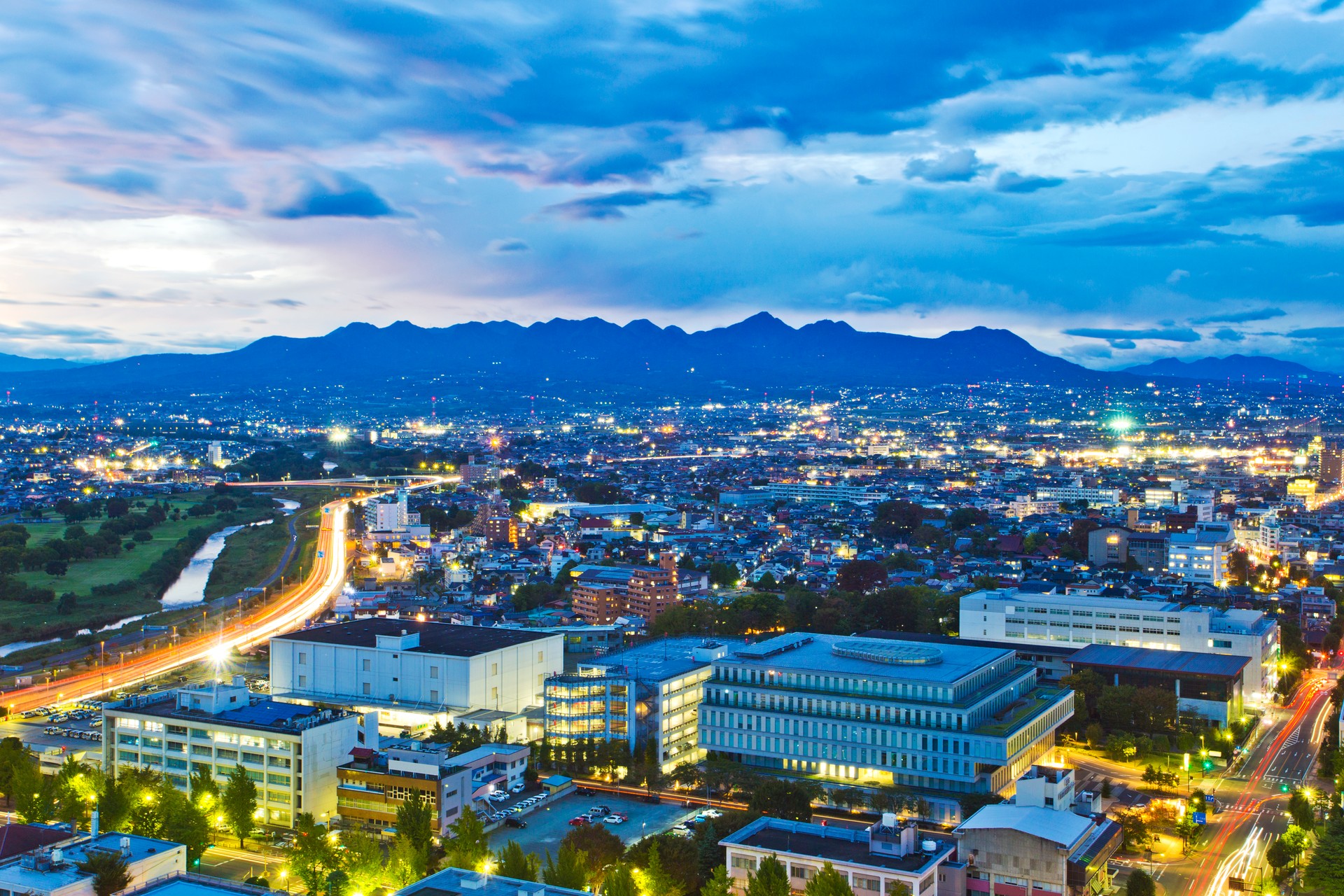 Aerial view of Takasaki town.