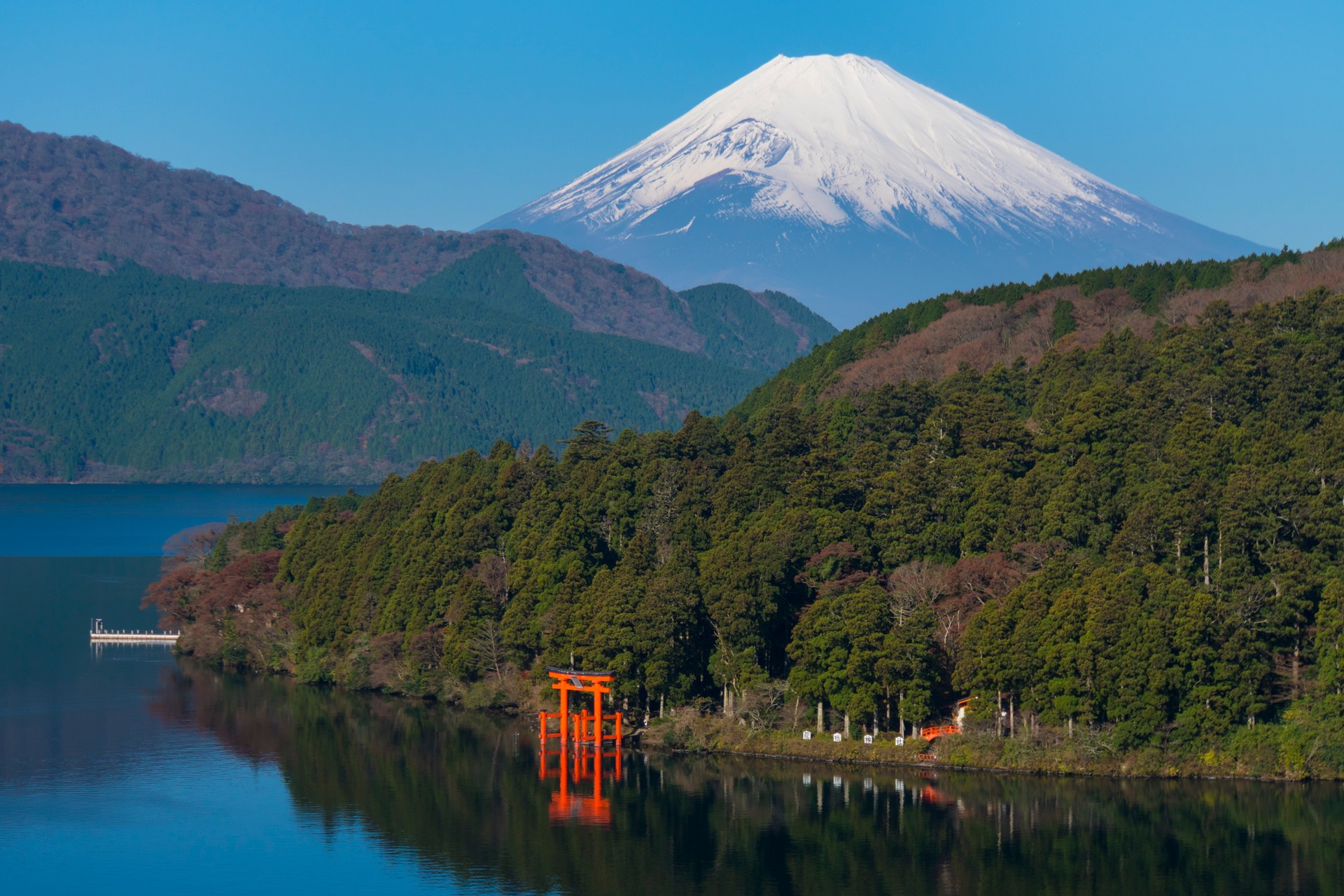 Mountain Fuji and Lake Ashi with Hakone Temple